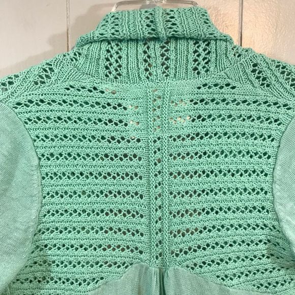 Angel of the North Anthro Linen Blend Green Open Lightweight Cardigan Sweater S - Picture 9 of 9